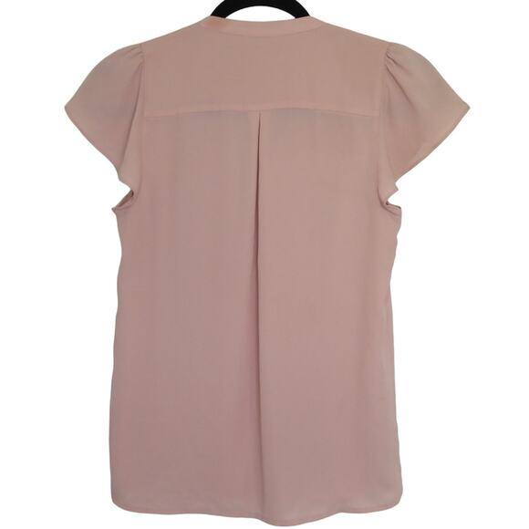 Maison Jules Short Sleeve Top Button Front V-Neck Blouse Pink Size XS - Picture 2 of 9
